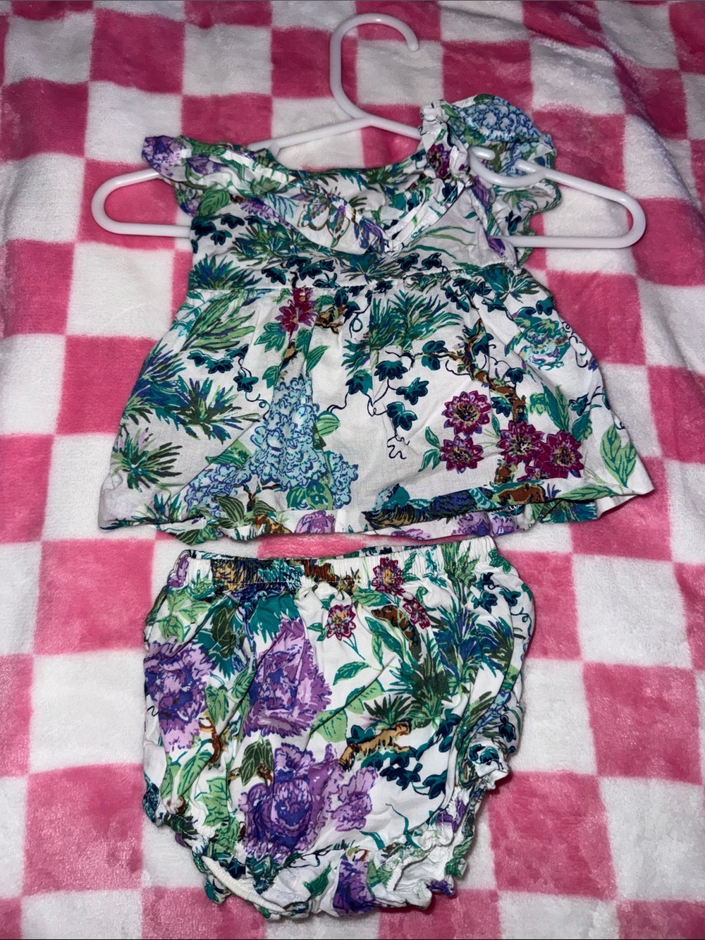 Janie and Jack Floral Two-Piece Set in White, Green, Purple